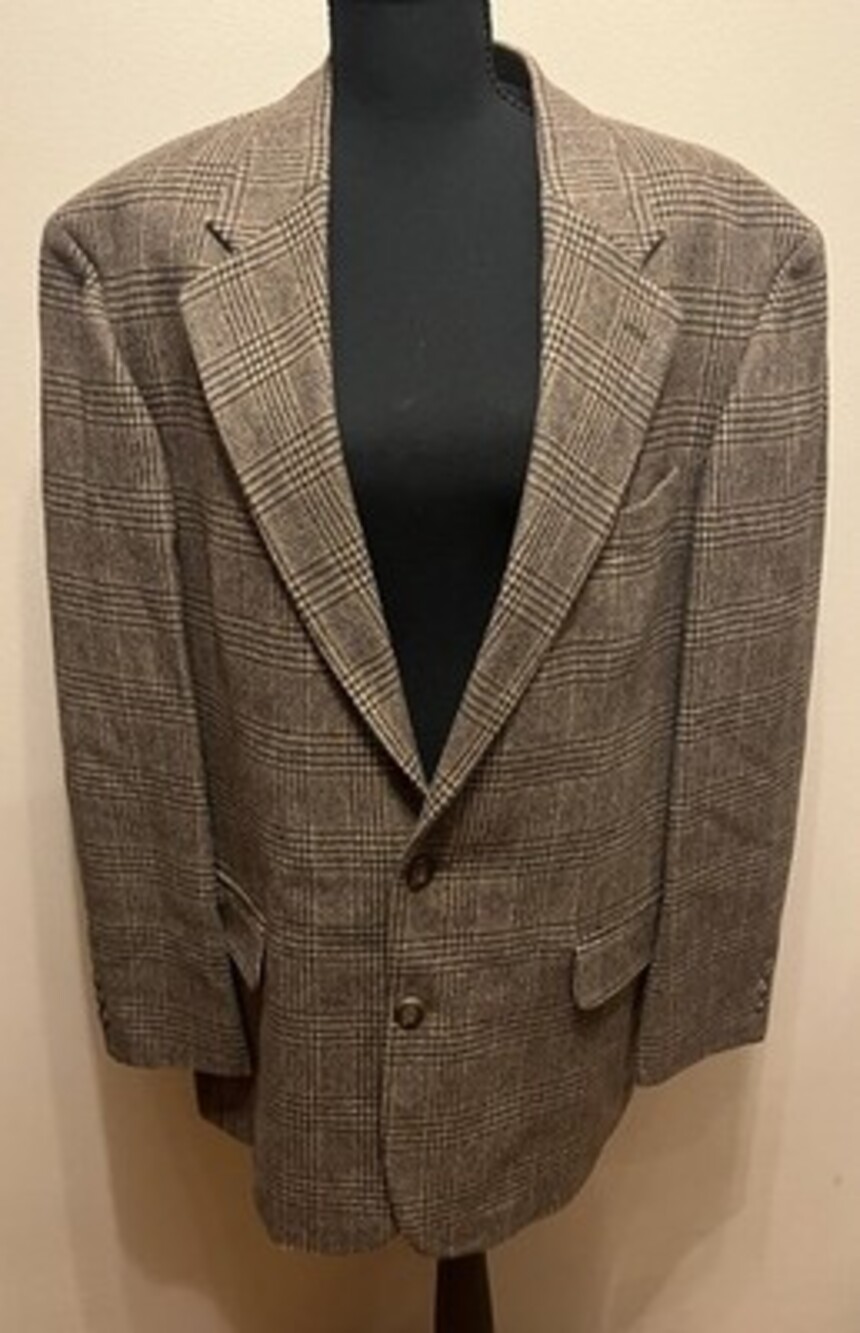 Irvine Park Blazer Men's 42 Wool, Camel Hair Plaid Brown Sport Coat Jacket